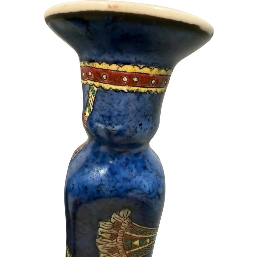 VTG Blue Cloisonne Porcelain Candlestick Holders Pair Chinese 8